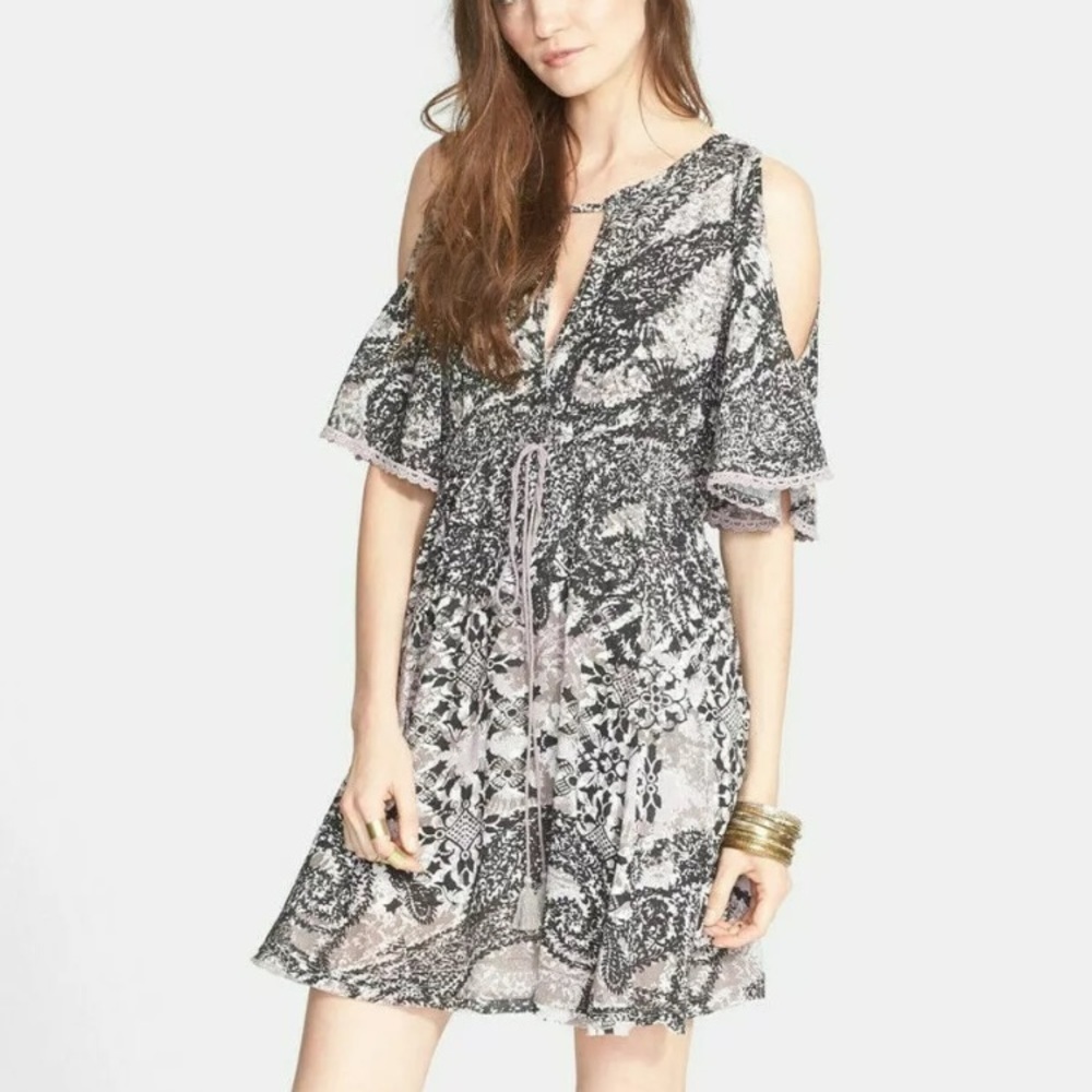 Free People Love birds printed cold shoulder dress